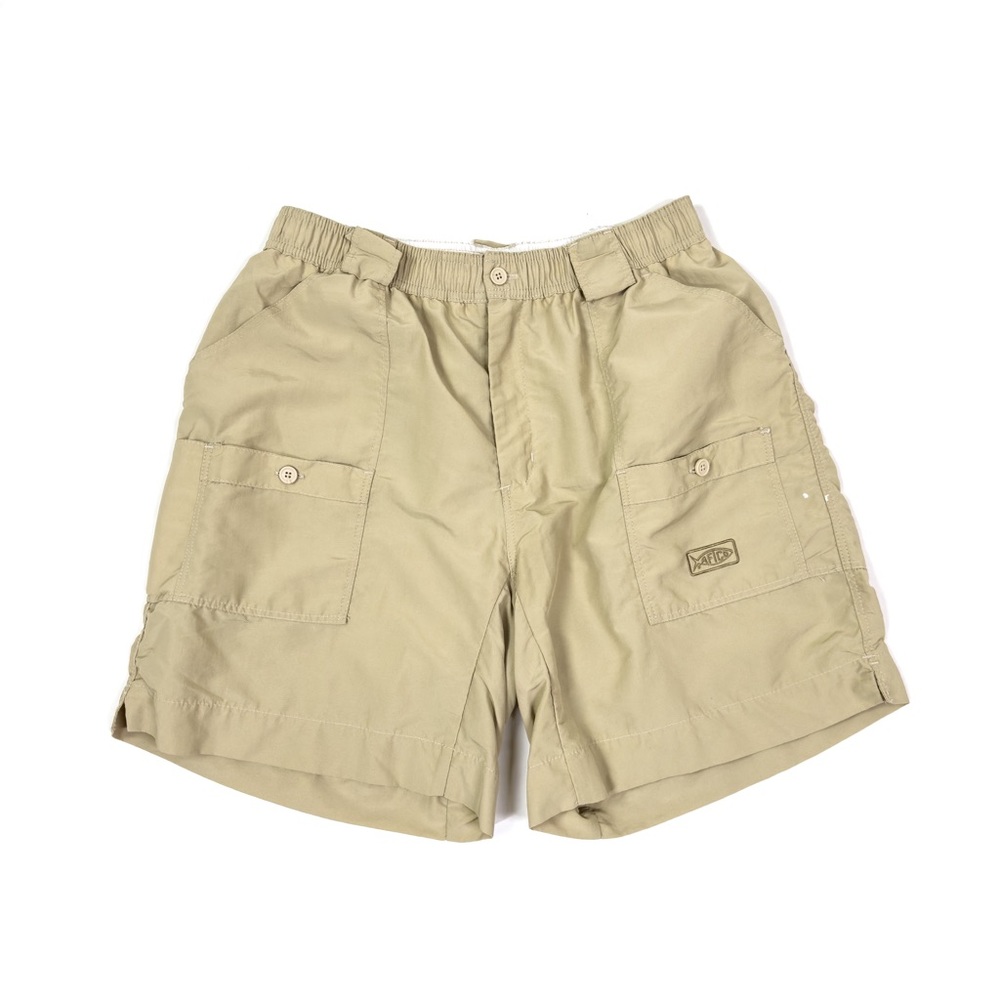 AFTCO Men’s Elastic Waist Nylon Cargo Fishing Shorts Size 36 Tan